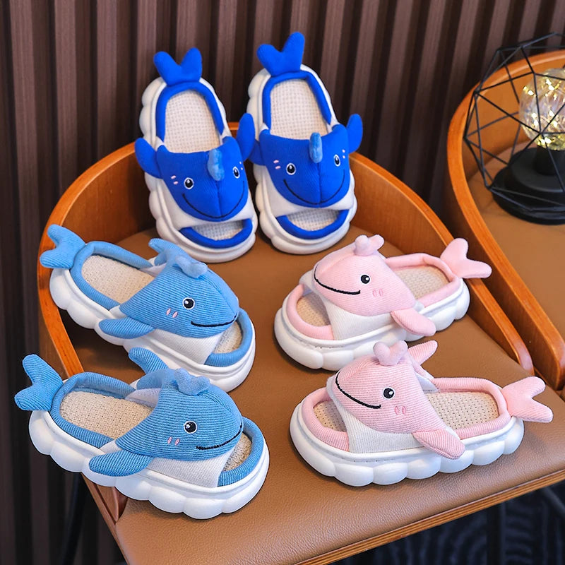 New Children's Cartoon Whale Linen Slippers