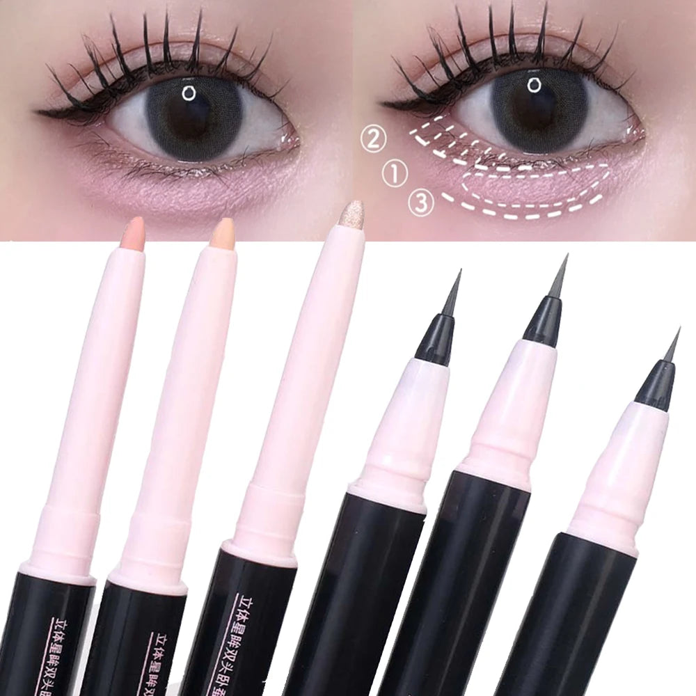 Korean Double Head Matte Pink Lying Silkworm Pen Waterproof