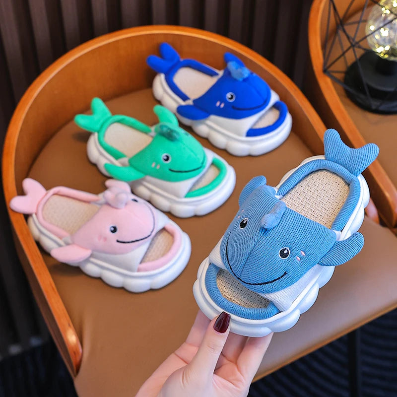 New Children's Cartoon Whale Linen Slippers