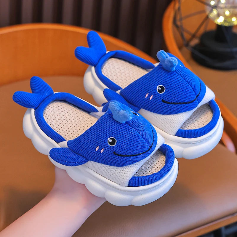 New Children's Cartoon Whale Linen Slippers